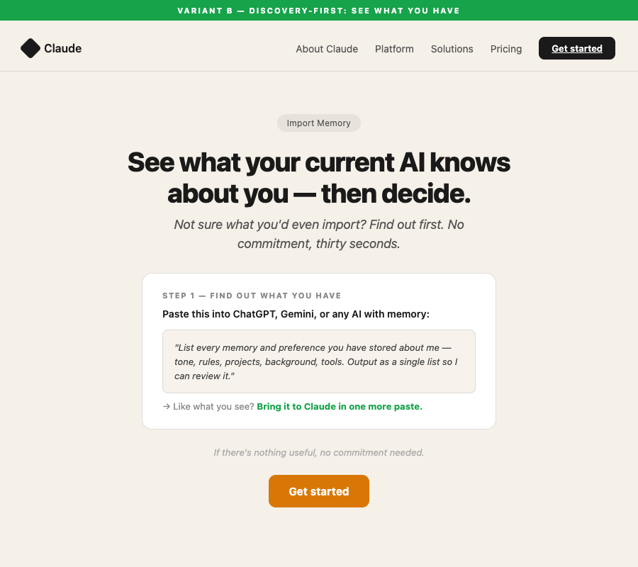 Variant B hero section