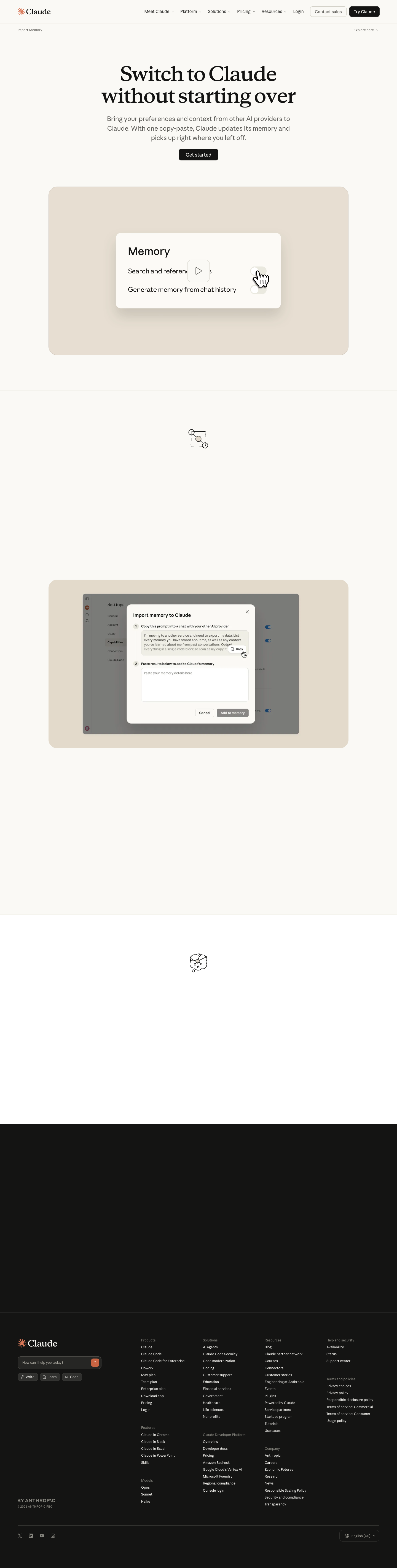 claude.ai/import-memory page